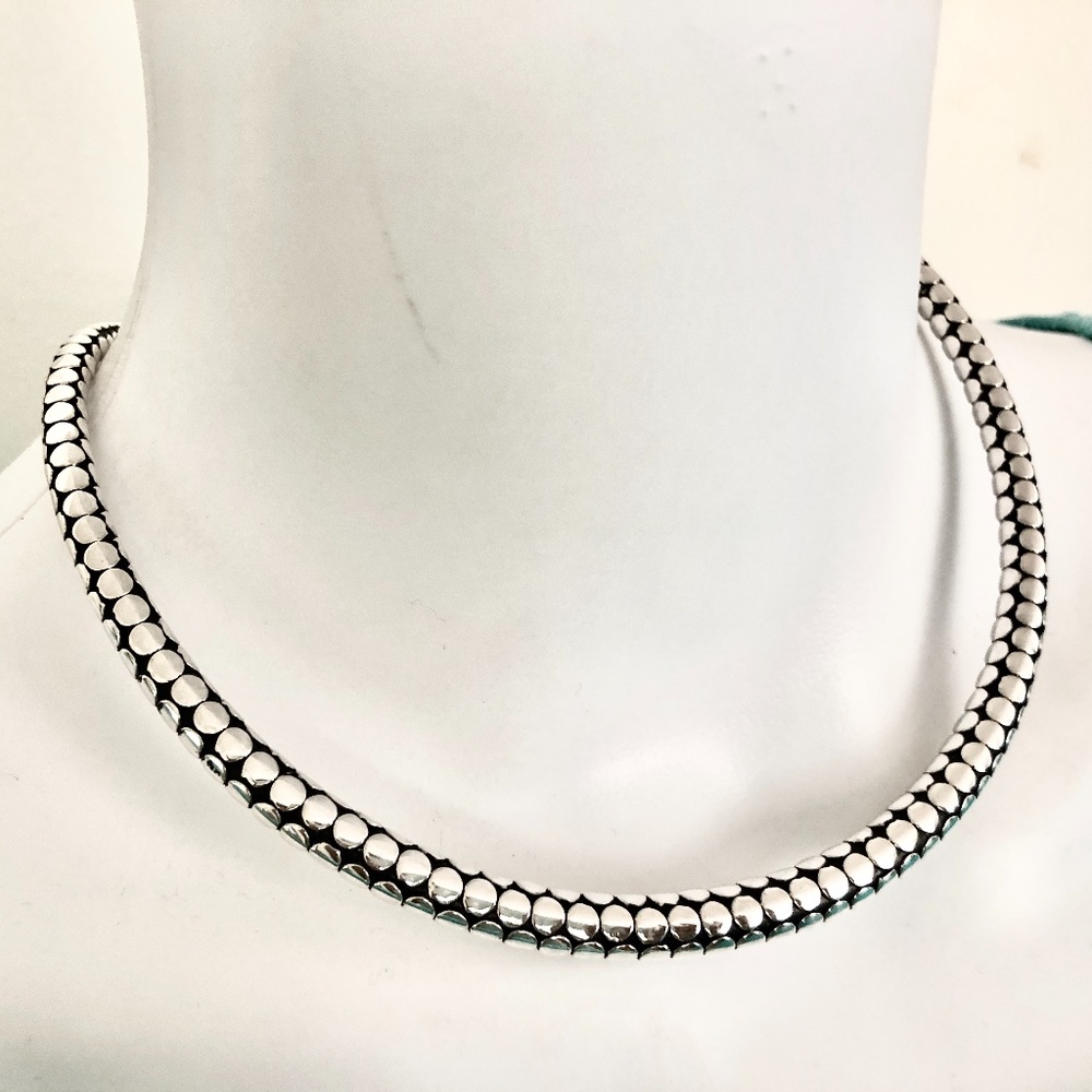 Artisan Sterling Silver Large Pebble Dot Cuff Collar Necklace - Picture 3 of 5
